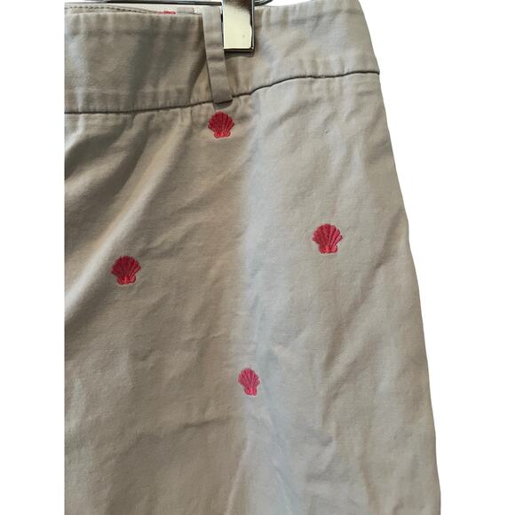 Talbots Signature Pink Scallop Shell Embroidered Summer Khaki Pants 8 - Picture 2 of 7